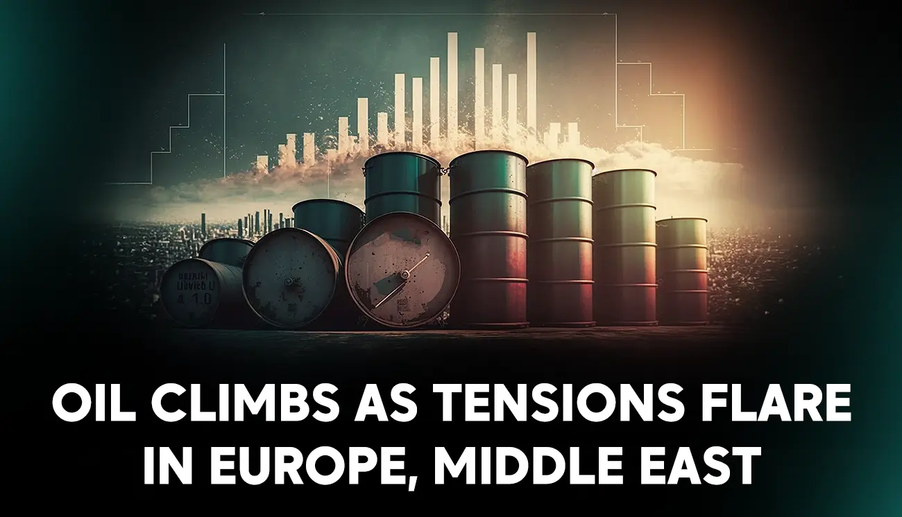 Oil climbs as tensions flare in Europe, Middle East
